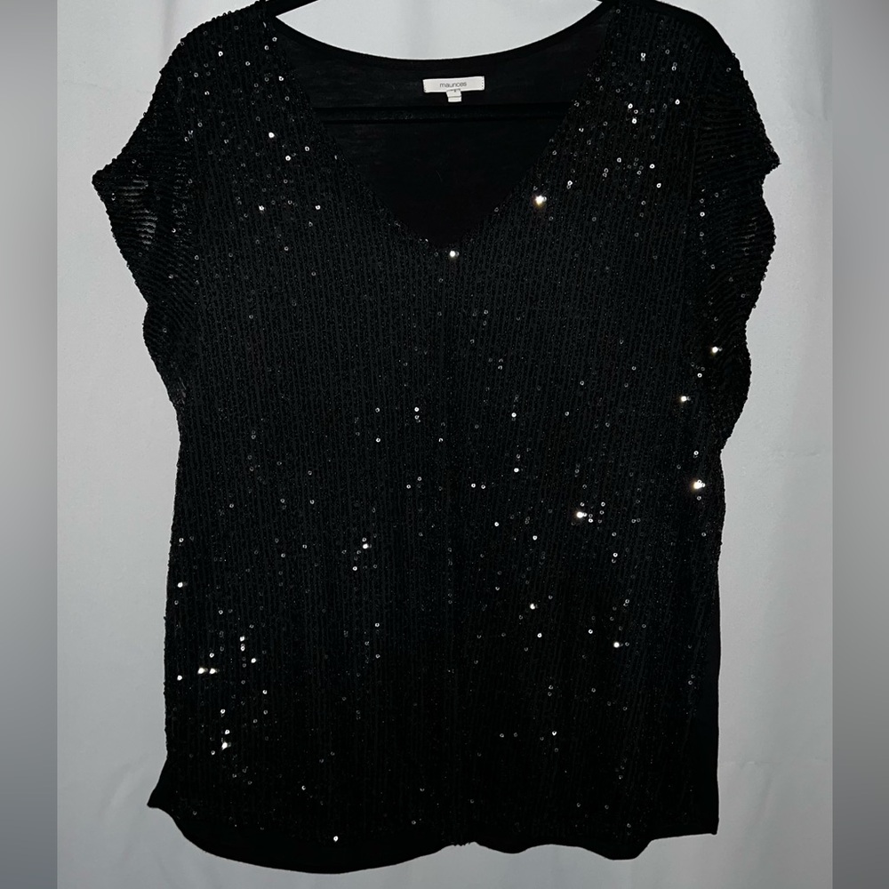 Sequin Flutter Sleeve Top— Size XL